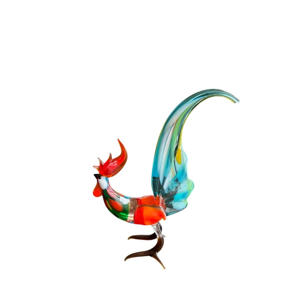 Vintage handcrafted hand-blown art glass rooster figurine